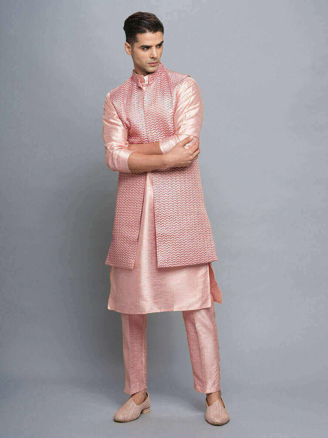 pink-modern-kurta-pyjama-bandi-set