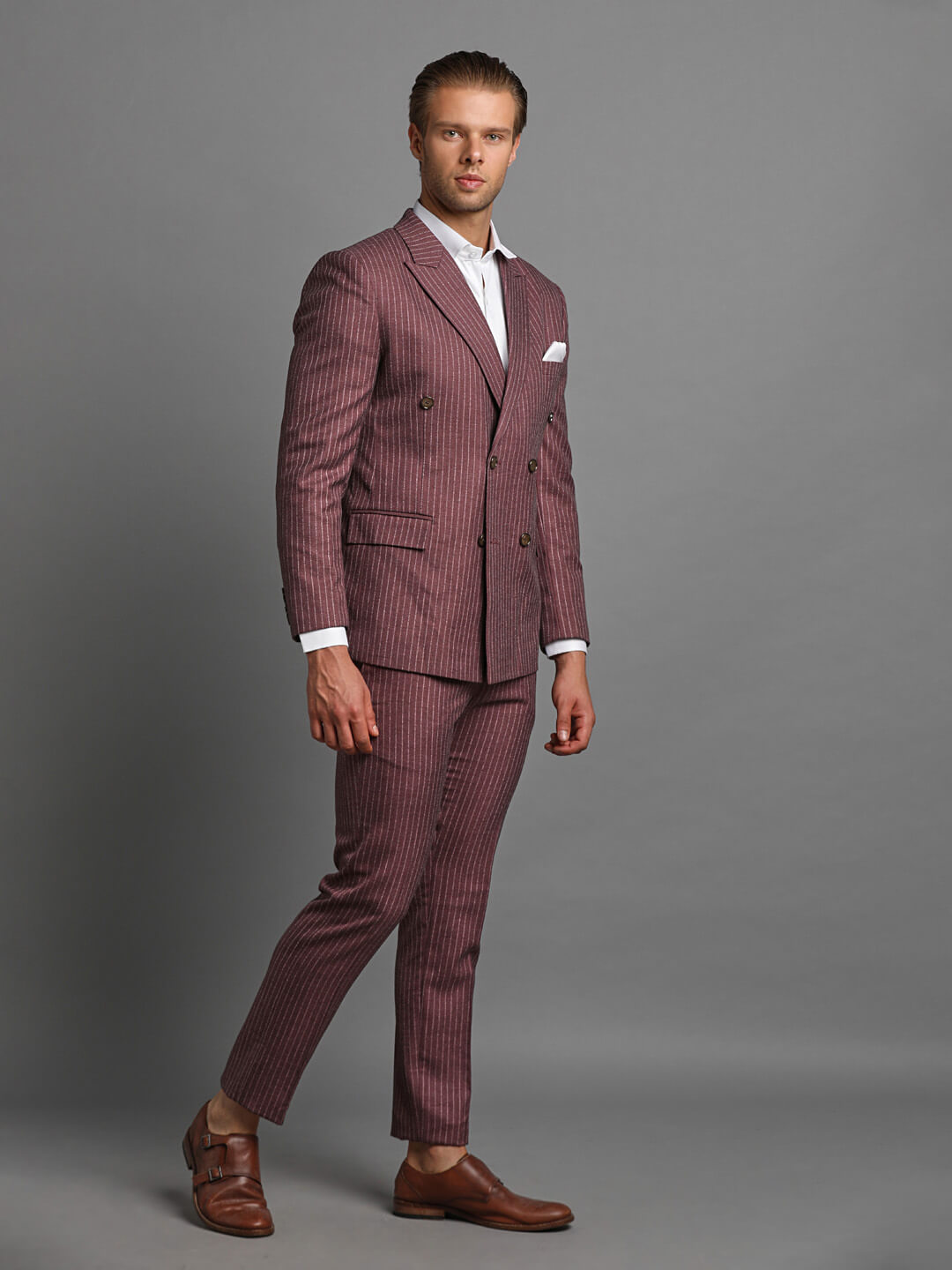 Pink Vertical Lines 6 Button Suit