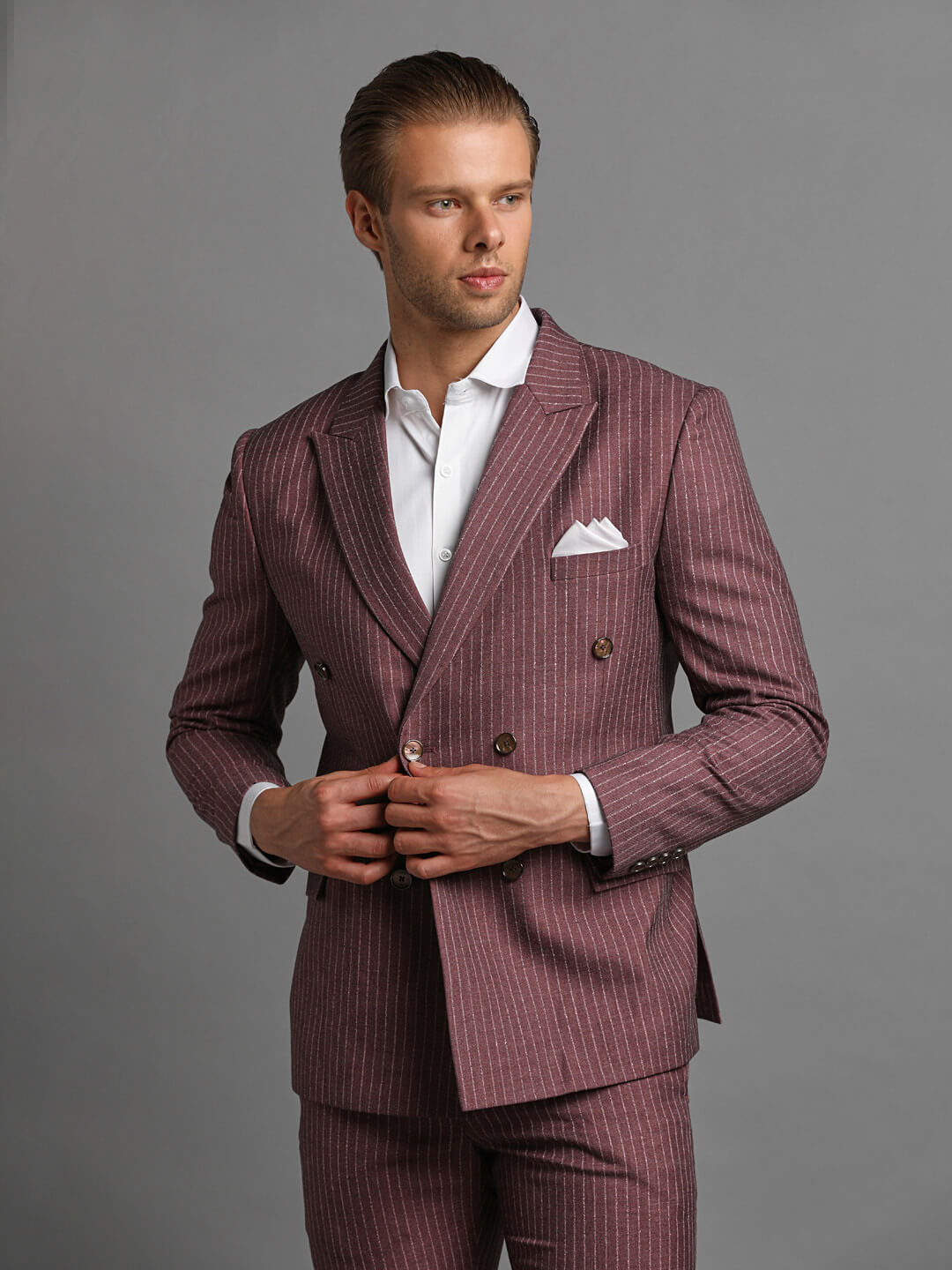 Candidmen: Pink Vertical Lines 6 Button Suit