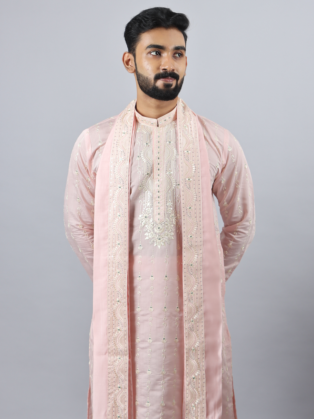 Pink Work All Over Kurta Pyjama Dupatta Set