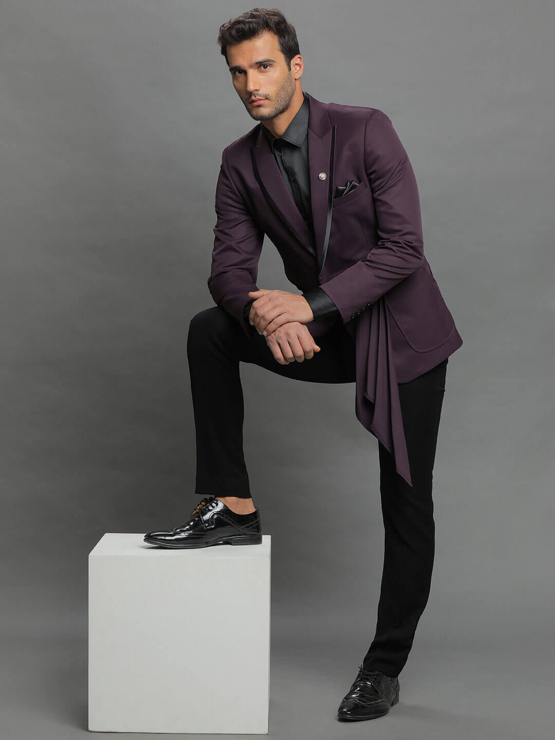 displaying image of Purple Modern Cut Designer Suit