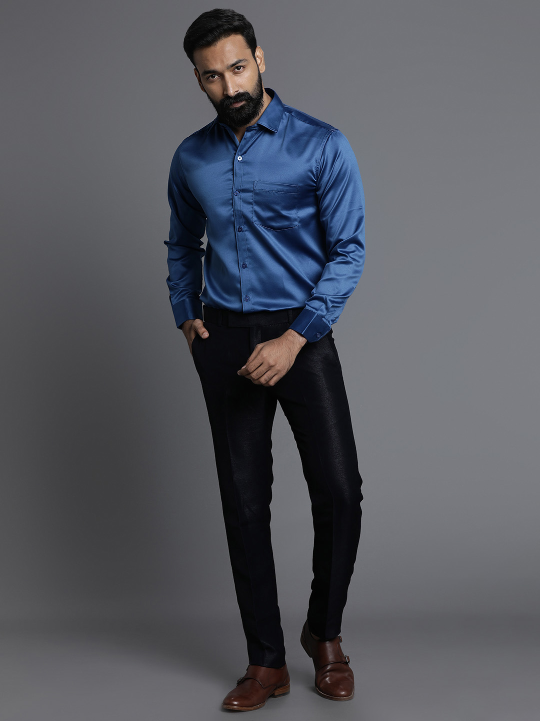 Royal Blue Satin Shirt