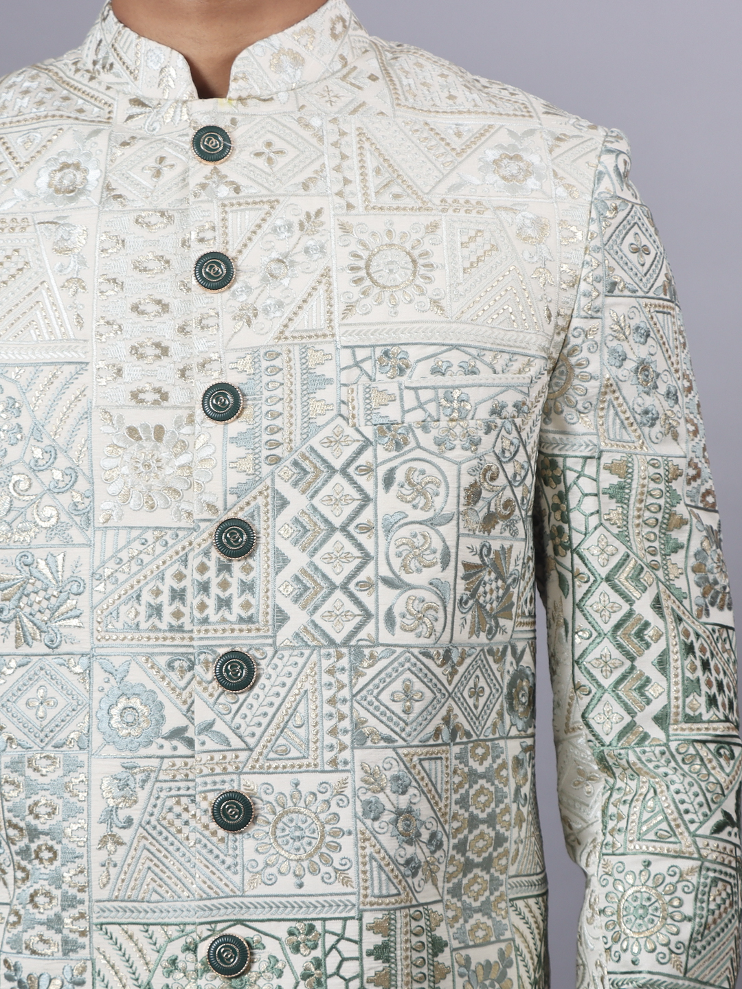 Shaded Ombre Green Embroidered IndoWestern