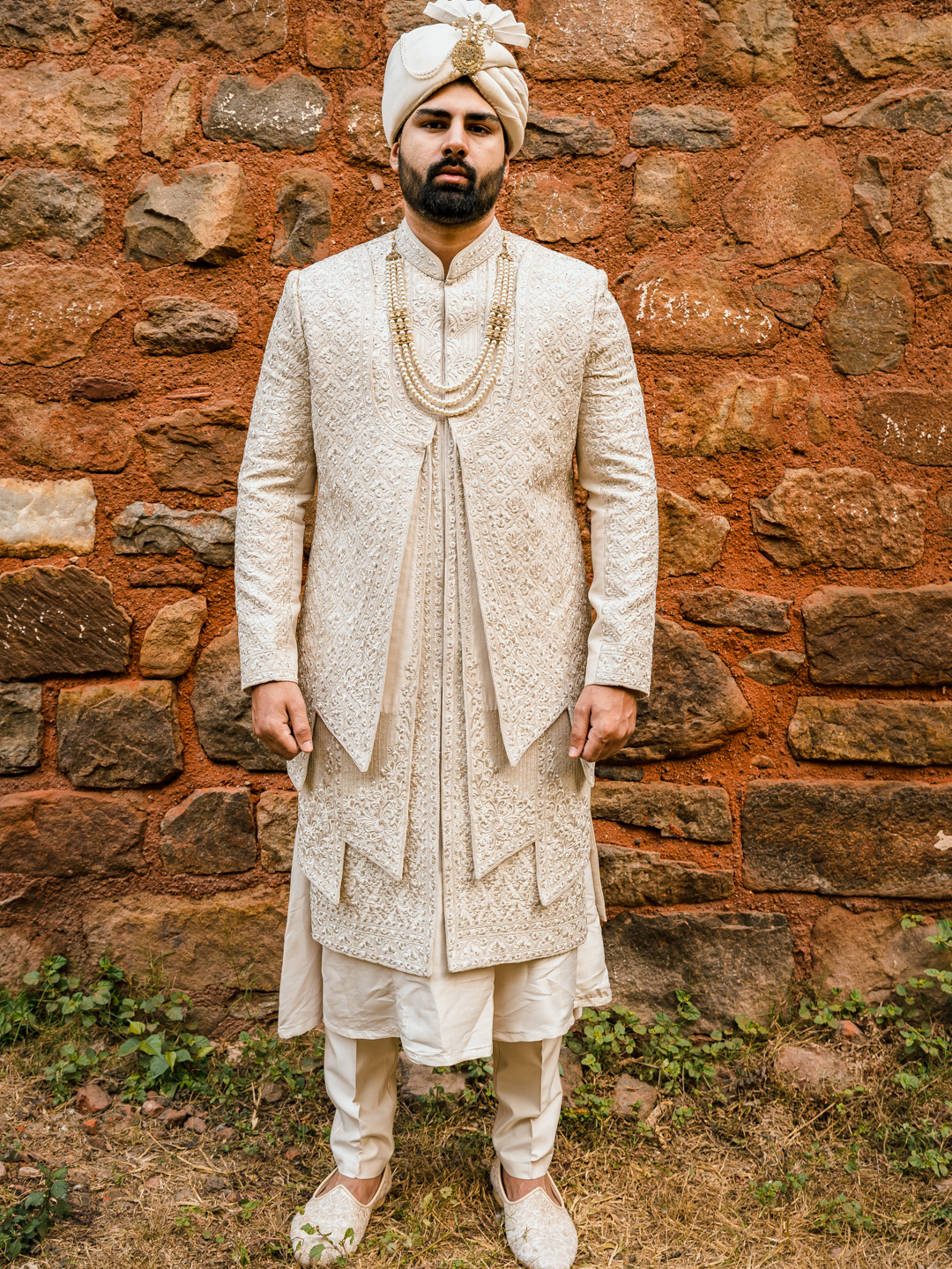 displaying image of Silver Royal Embroidered Sherwani New