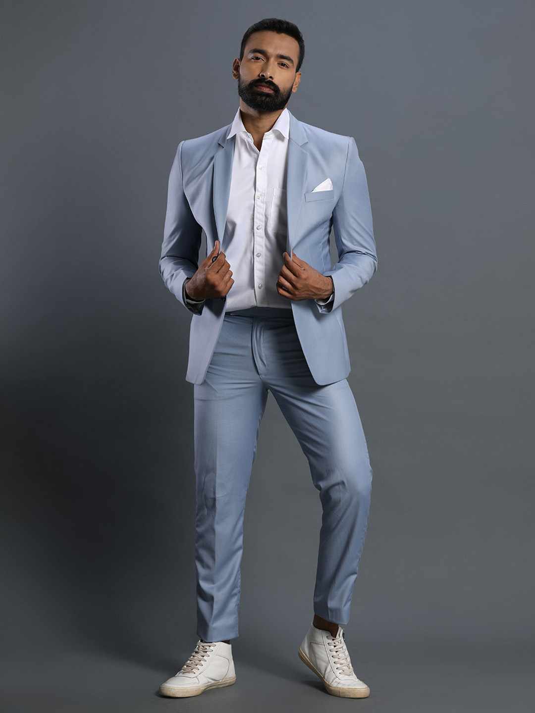 sky blue 2 piece suit