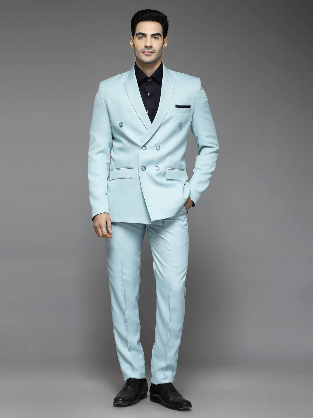 displaying image of Sky Blue 6 button Suit