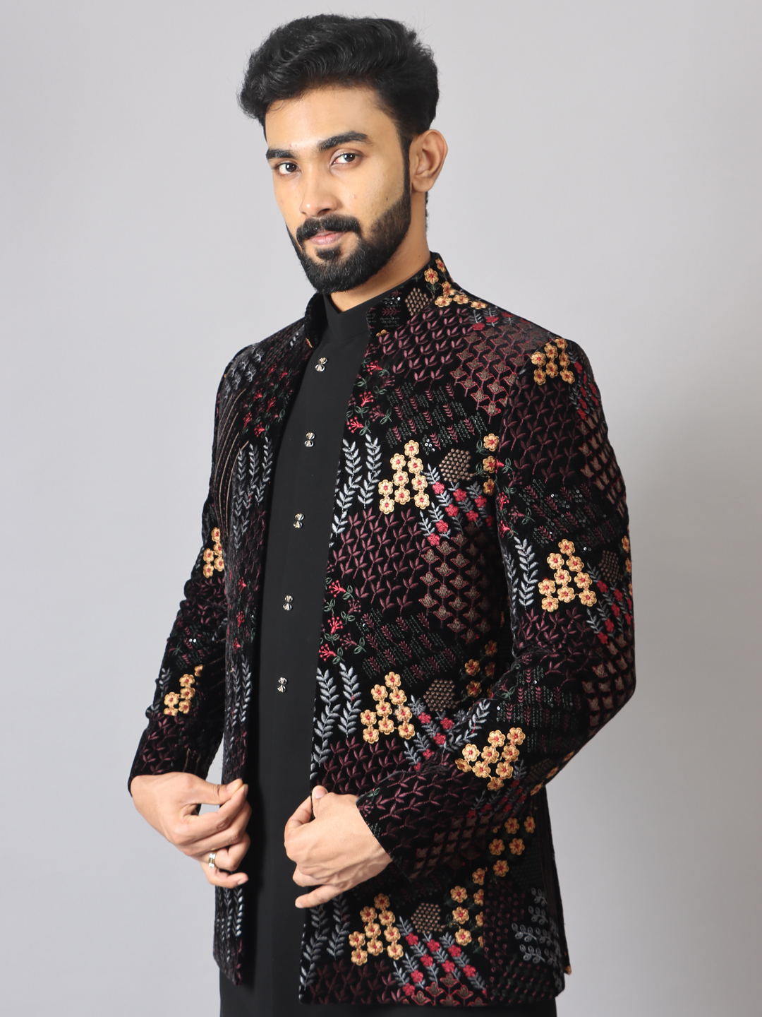 Spring Embroidered Black Indowestern