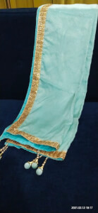 displaying image of Teal Blue Embellished Dupatta