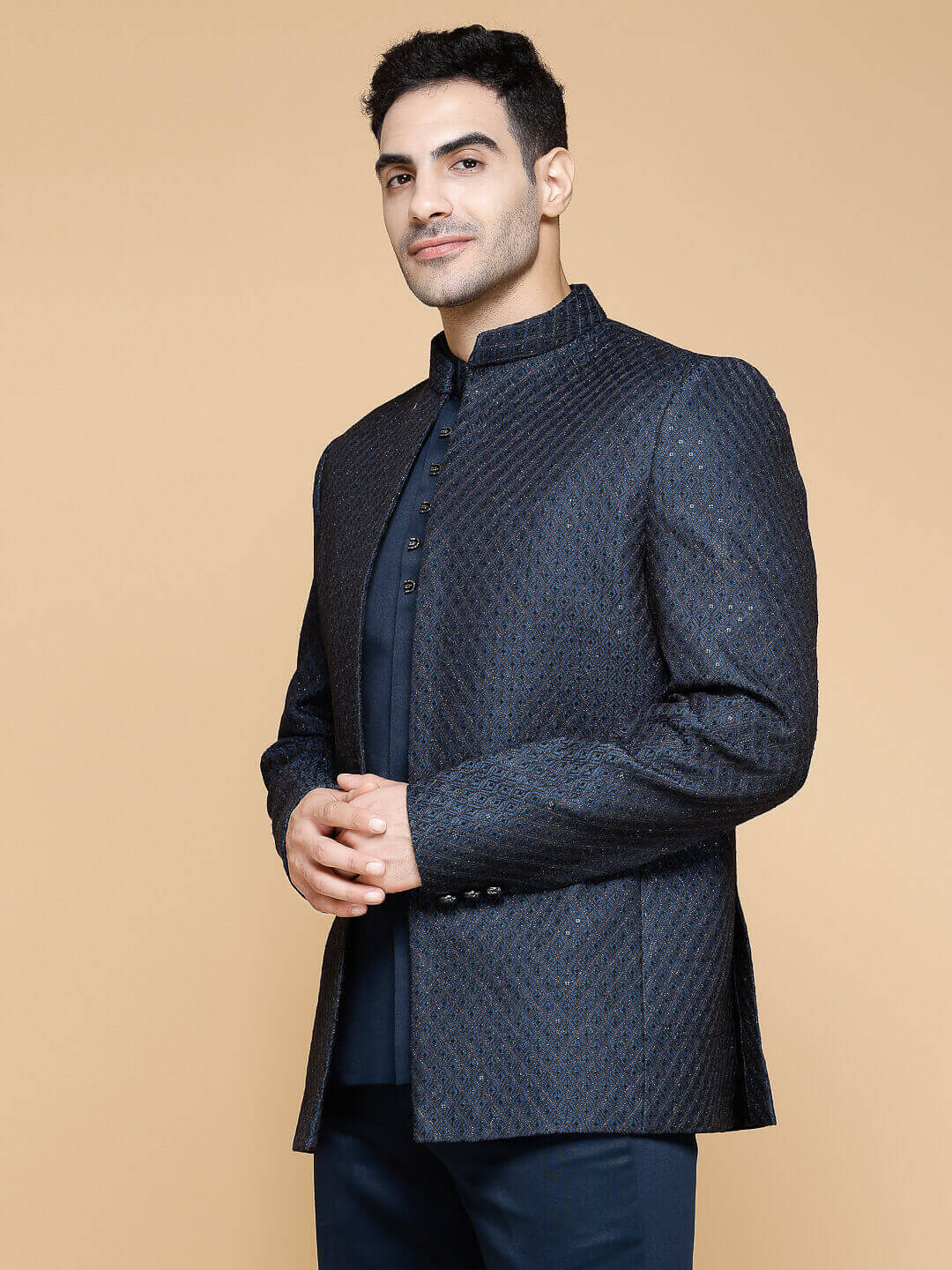 Teal Blue Overcoat Jodhpuri