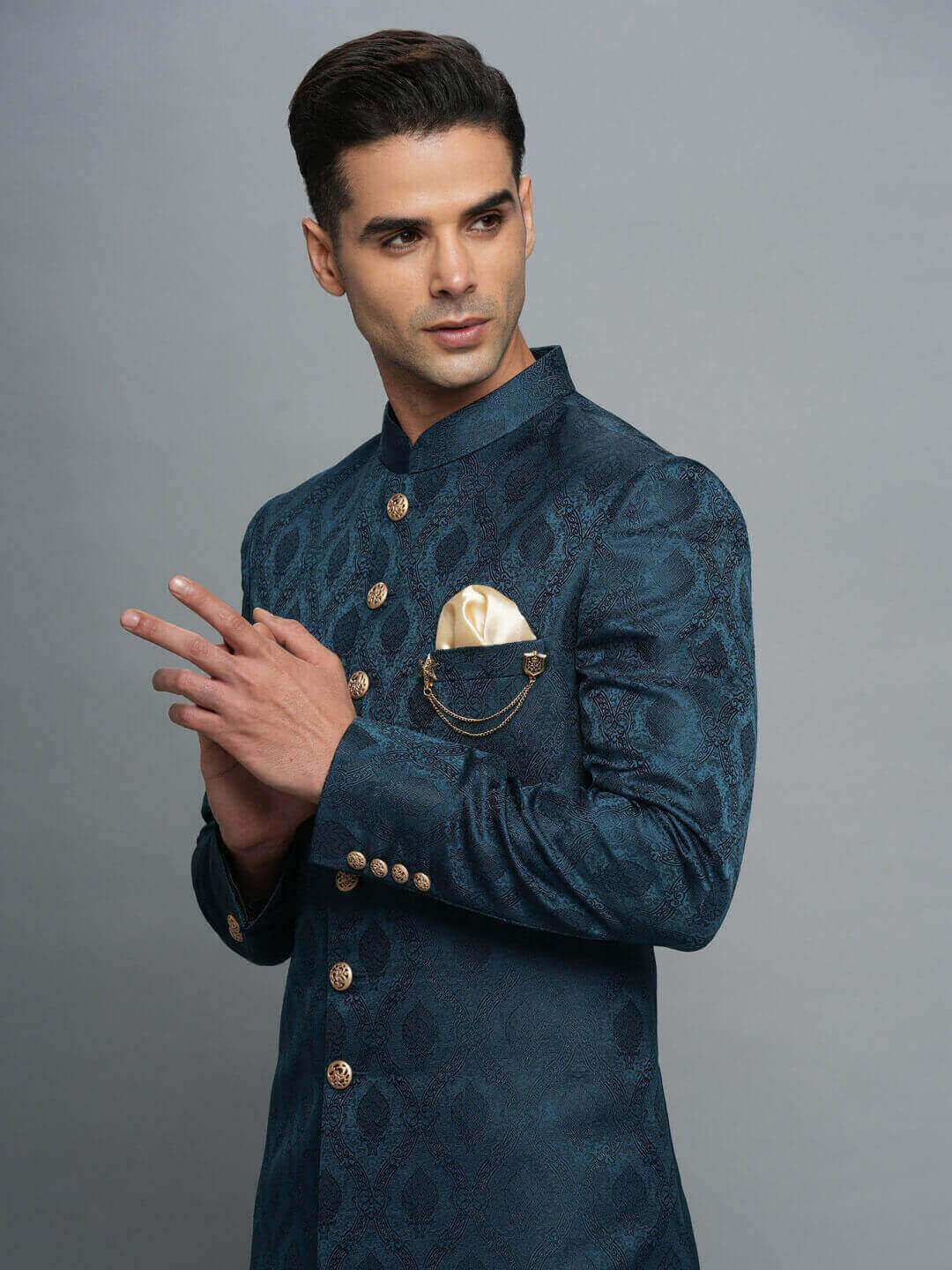Teal Jaquard IndoWestern