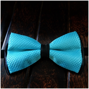 displaying image of Turquoise Twolayer Black Bow Tie