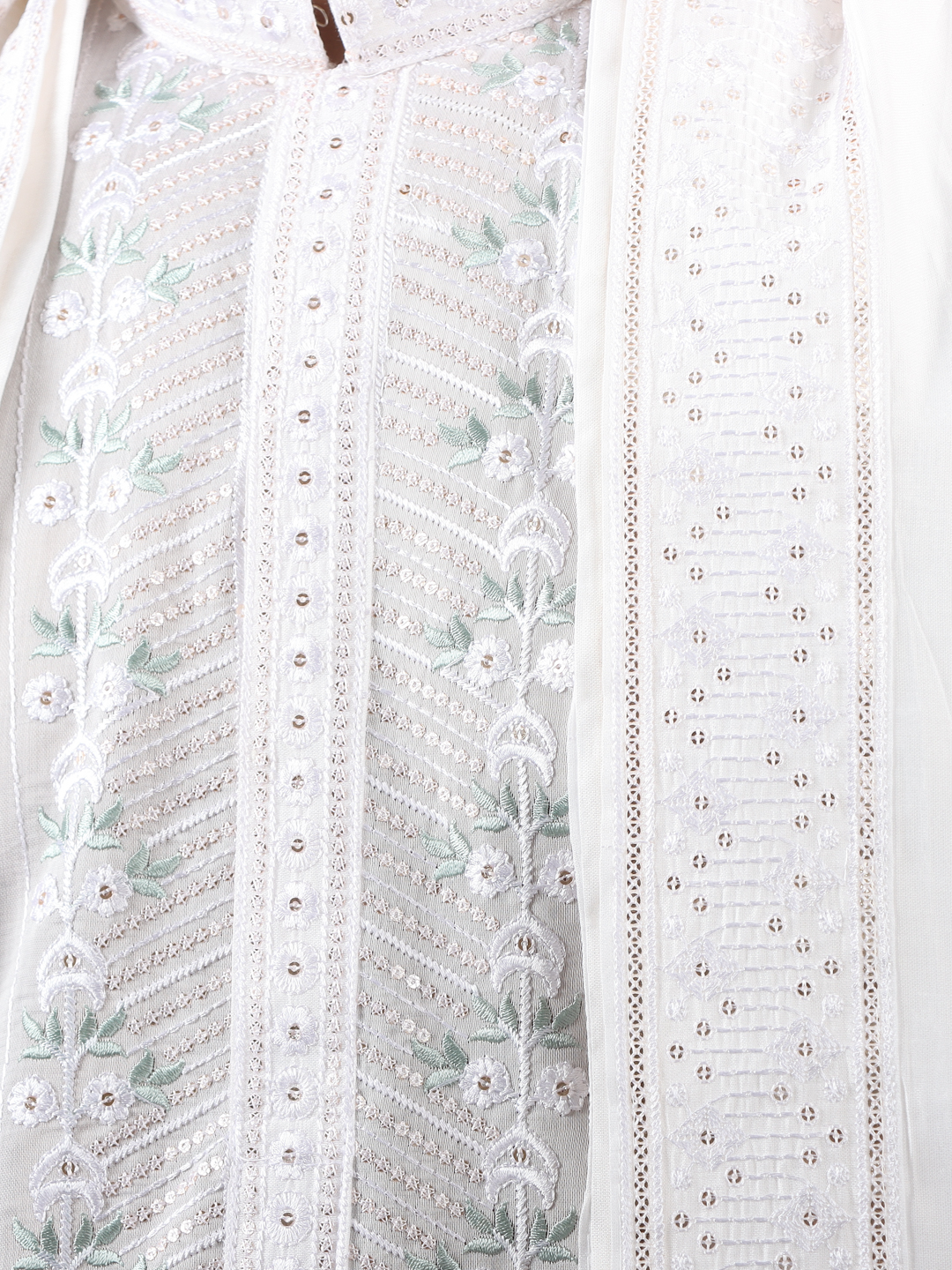 White Collar Embroidered Kurta Dupatta Set