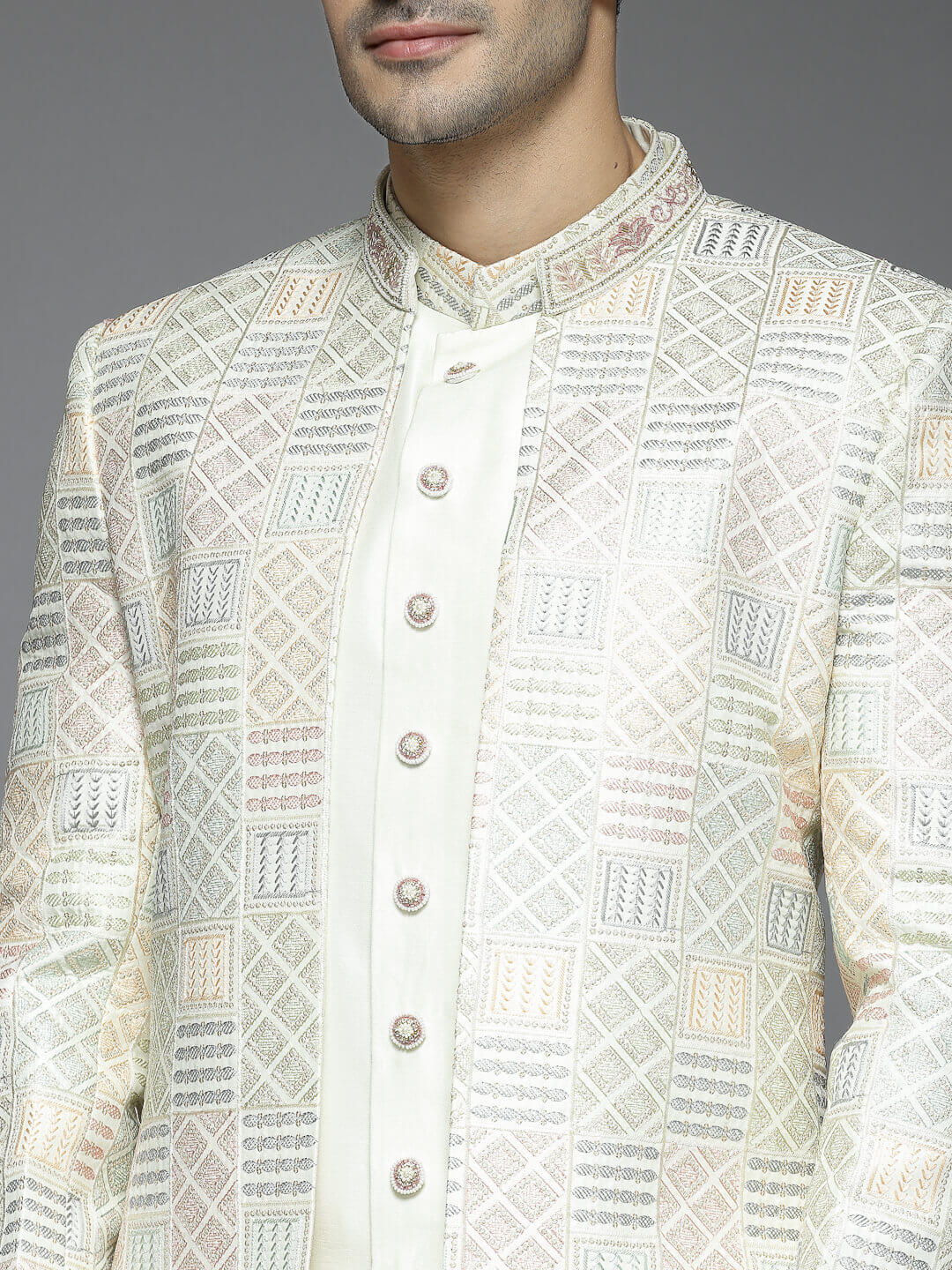 White Embroidered Multi Color Sherwani