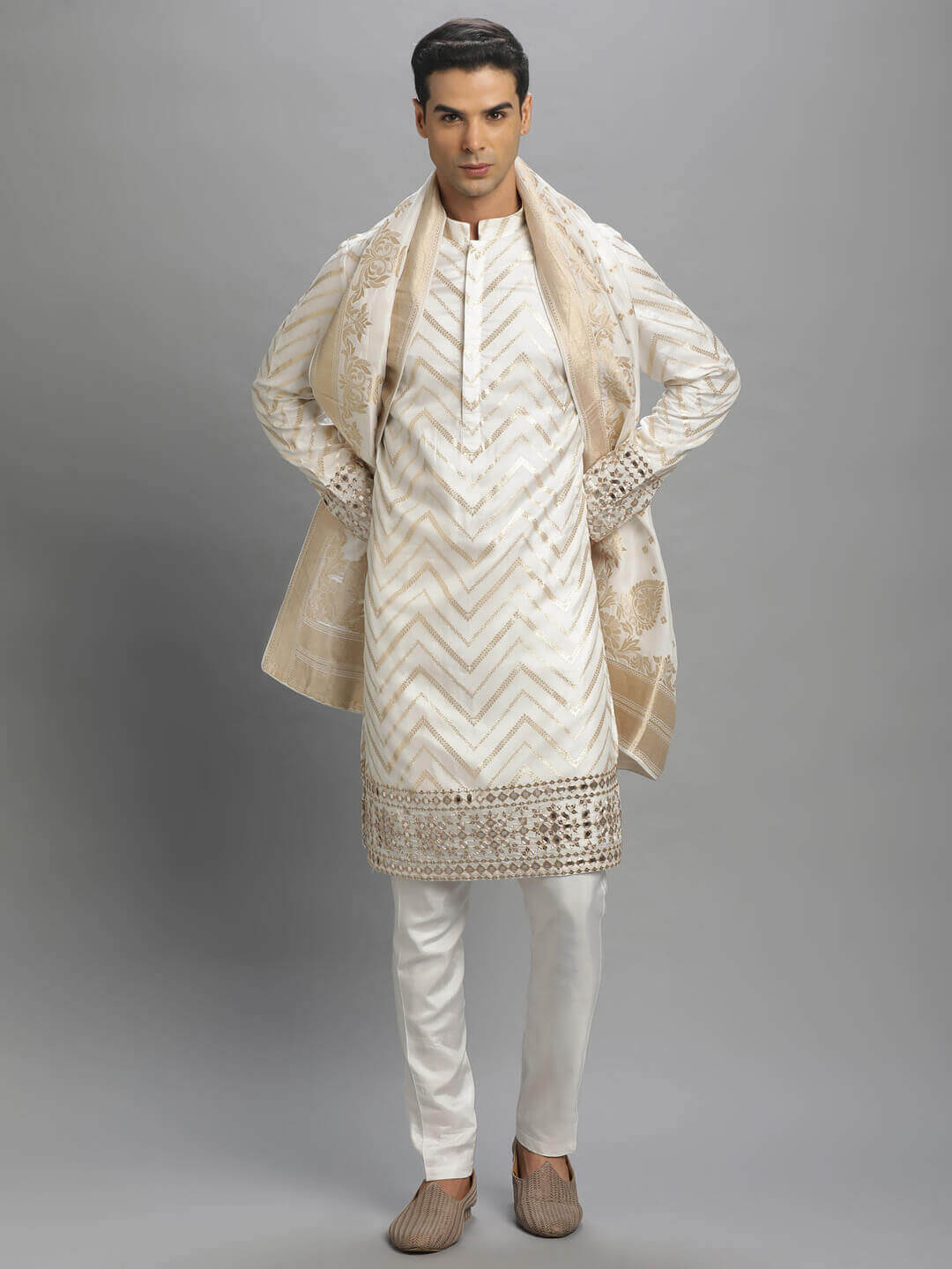 White Silk Kurta Pyjama Dupatta