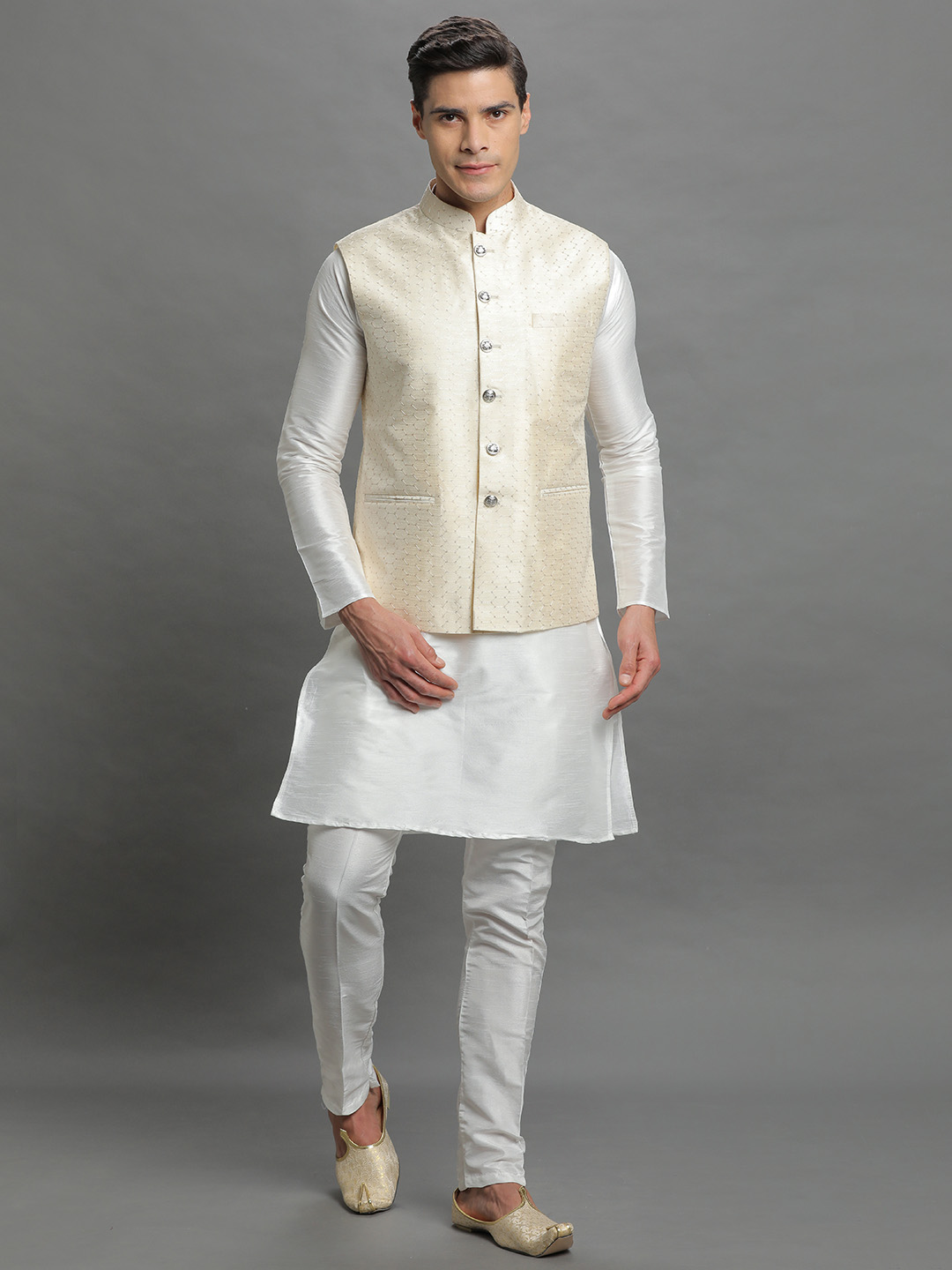 White Zardozi Kurta Pyjama Set