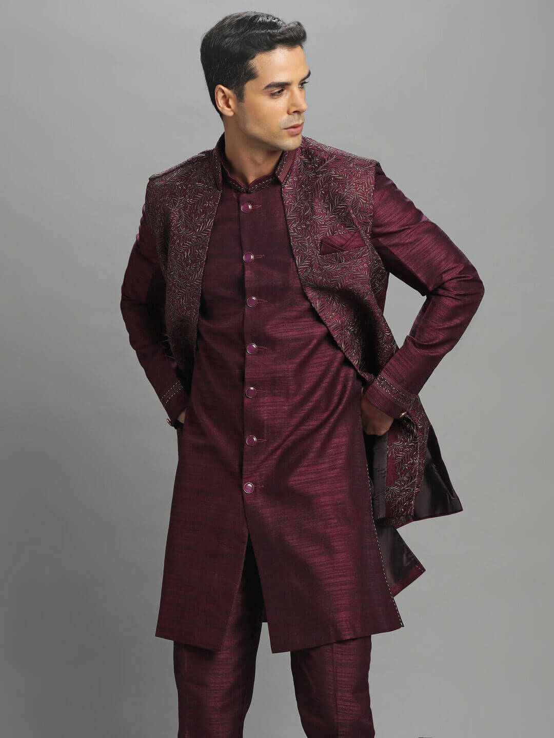 Wine Mascot Long Kurta Pyjama Bandi