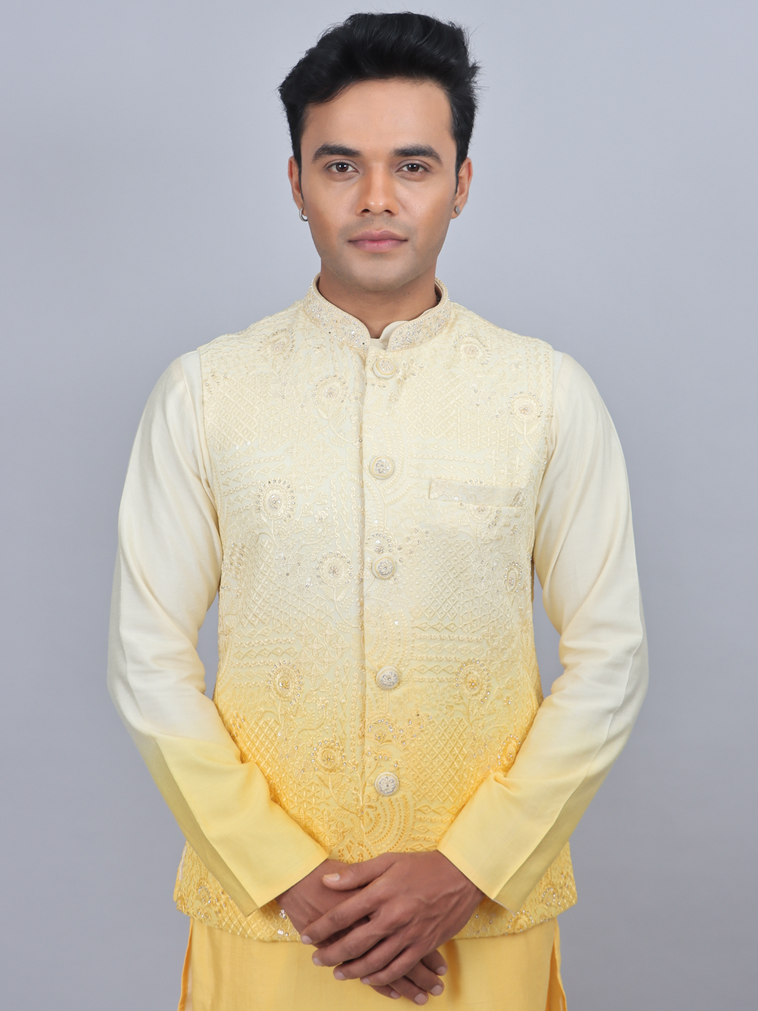 Yellow Ombre Kurta Bandi Set