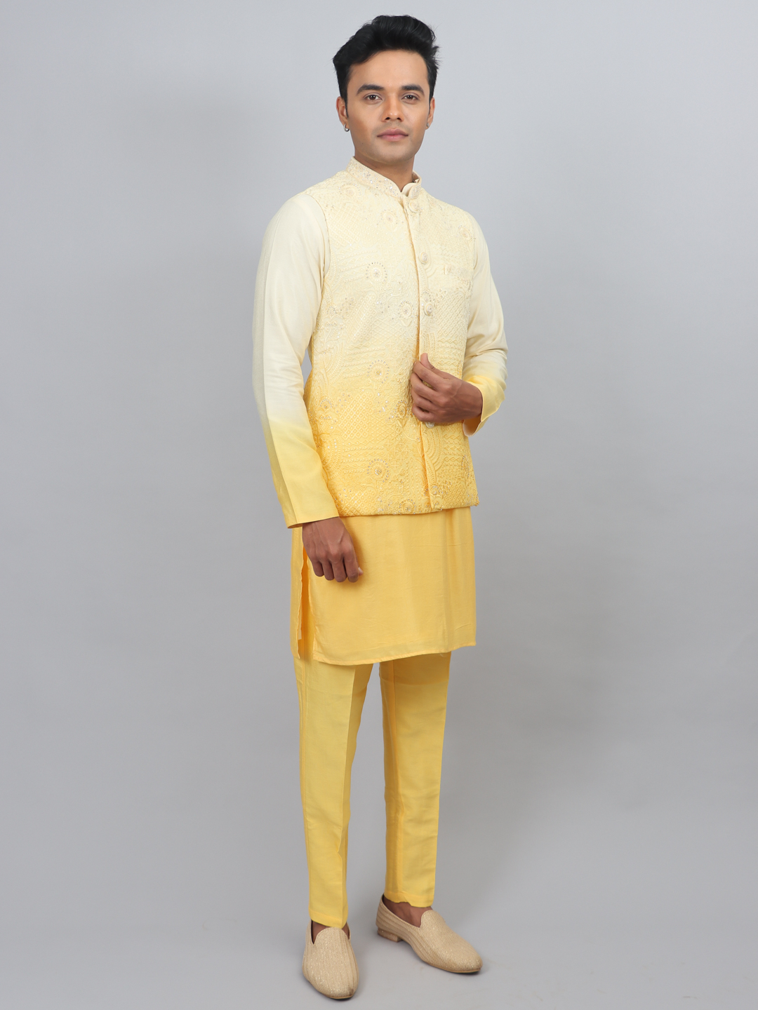 Yellow Ombre Kurta Bandi Set