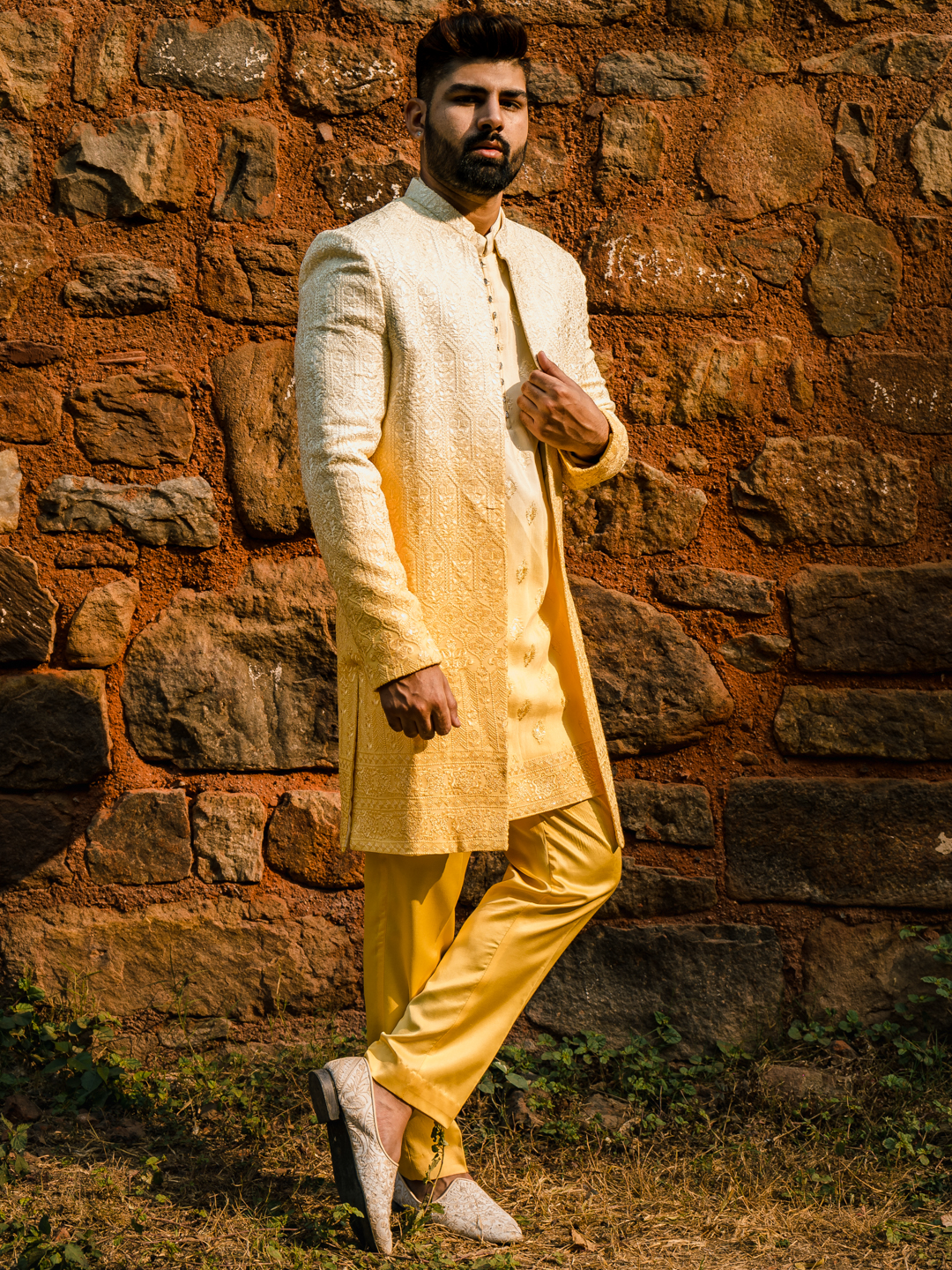 Yellow Ombre Open Jacket Indowestern