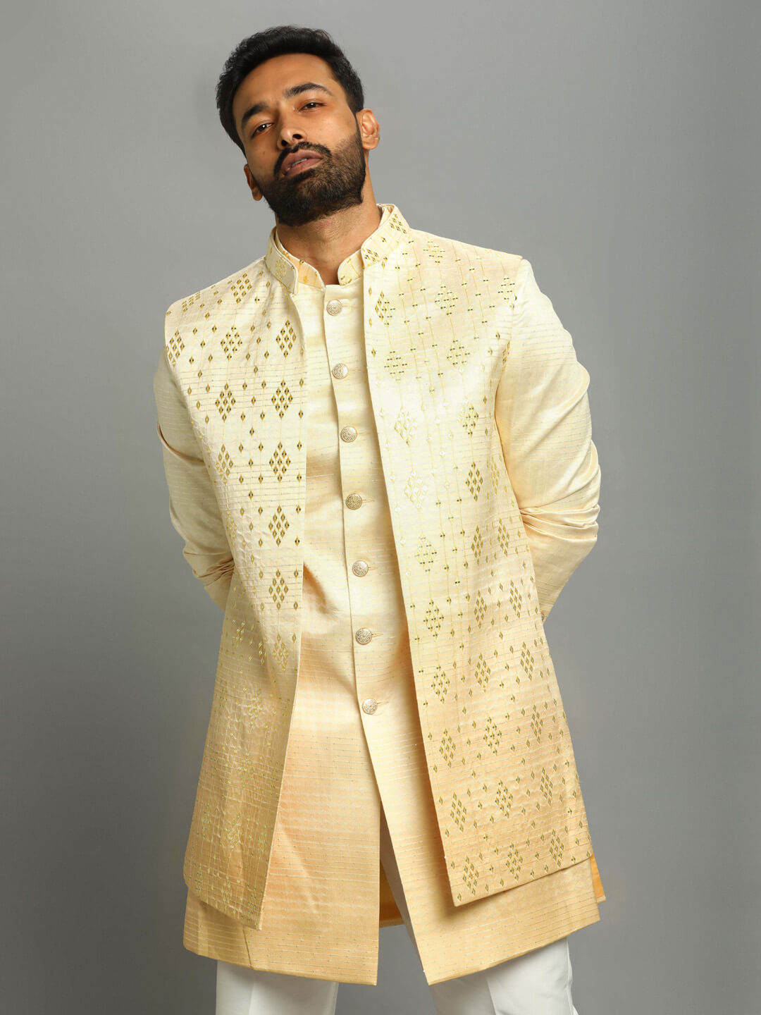 displaying image of Yellow Shaded 2 tone indowestern