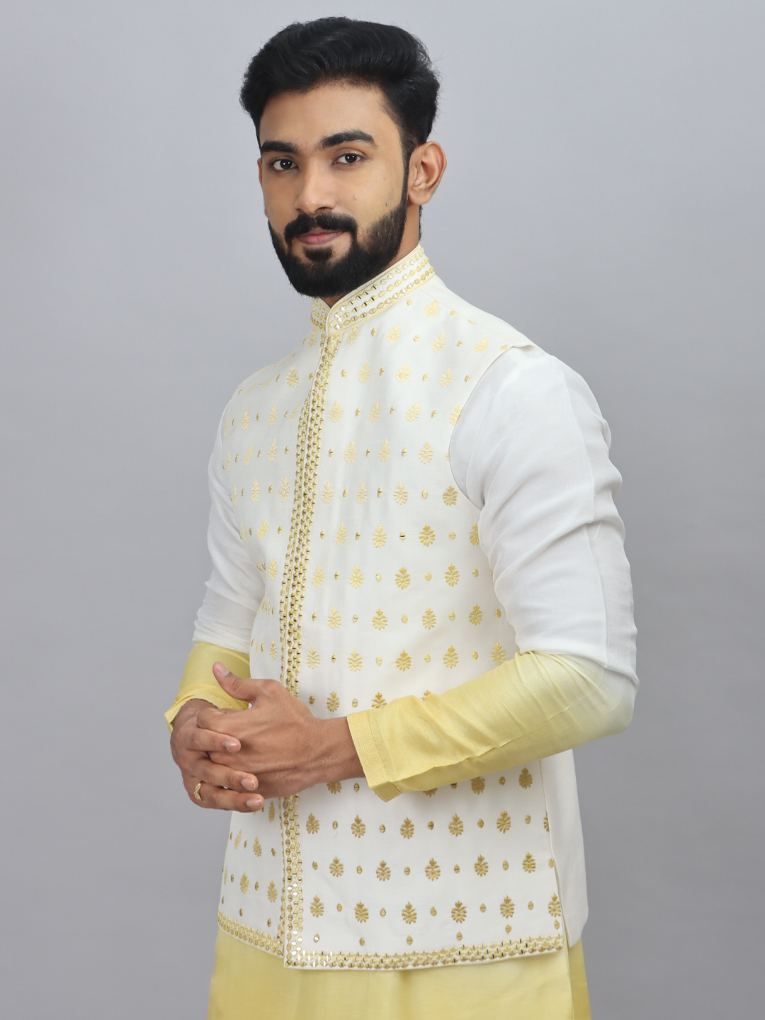 Yellow White Ombre Kurta Bandi Set