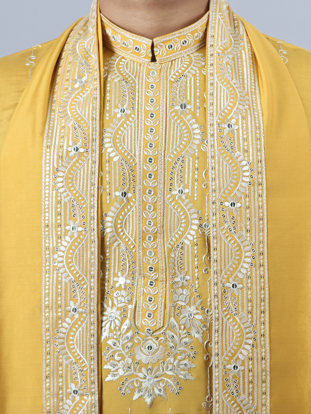 Yellow Work Kurta Pyjama Dupatta Set